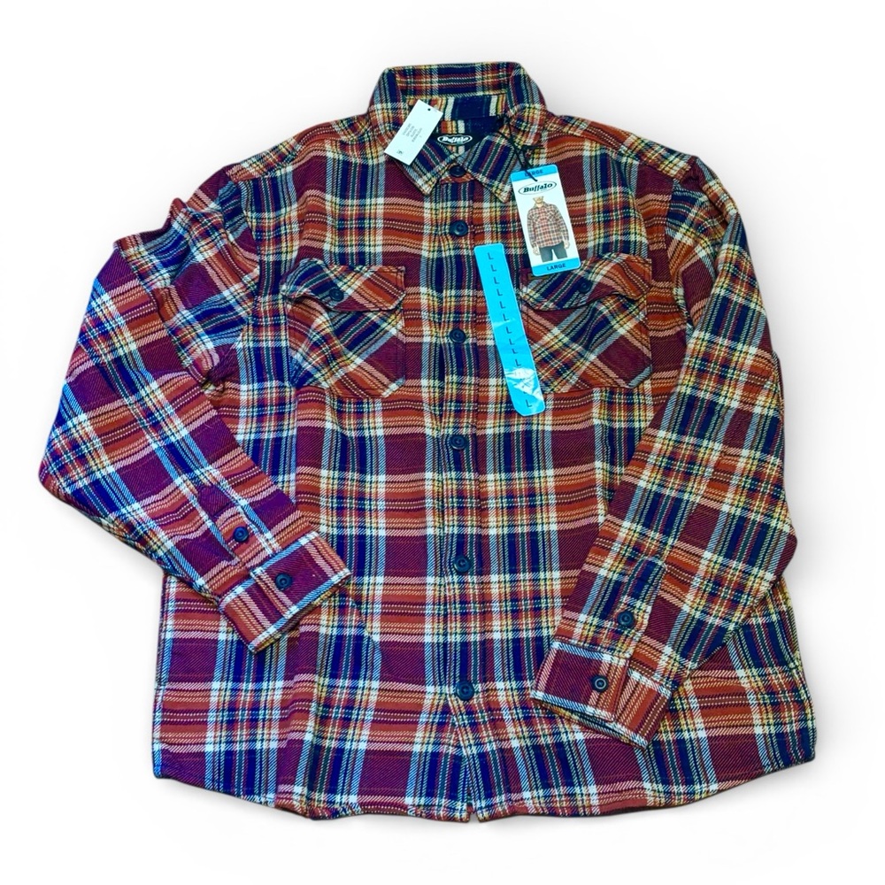 Buffalo David Bitton Red and Blue Heavyweight Flannel Plaid Shirt Size L NWT